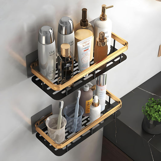 ALUMINIUM WALL MOUNT BATHROOM SELF (GOLDEN-BLACK)