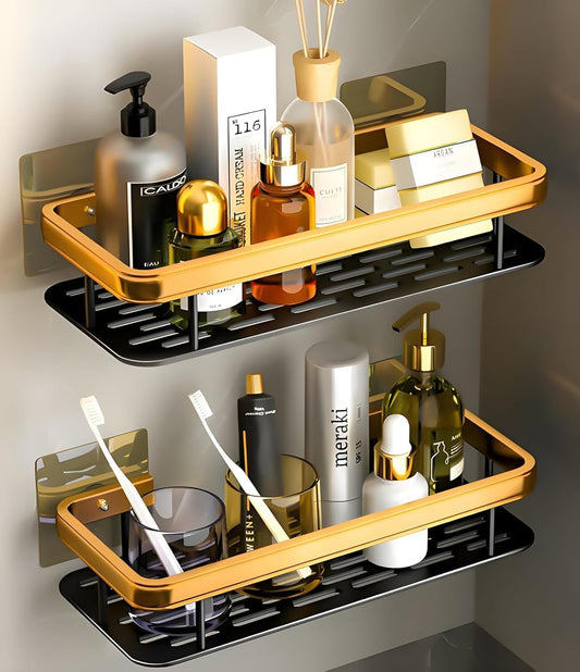 ALUMINIUM WALL MOUNT BATHROOM SELF (GOLDEN-BLACK)